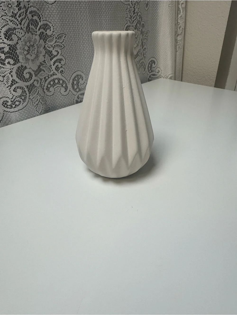 Minimalist White Ceramic Fluted Vase - Home Accents